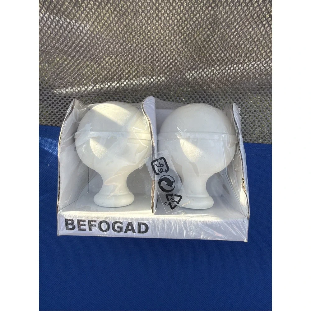 IKEA BEFOGAD Metal Finials White for Curtain Rod 903.147.51 Pack Of 2 NIB New